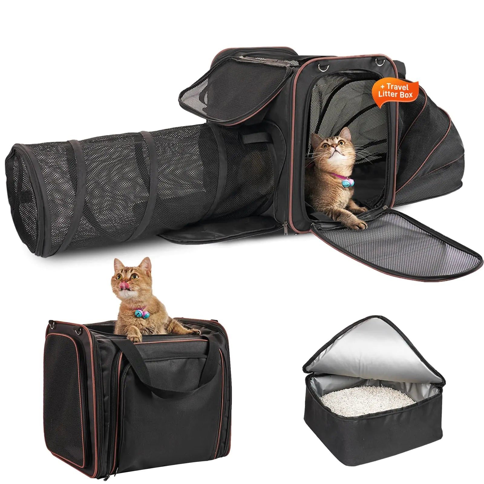 Cat Travel Carrier with Litter Box Expandable Pet Carrier with Collapsible Cat Tunnel Portable Cat Carrier for Car Travel Pet Travel Carrier with Litter Box for Long Distance Travel